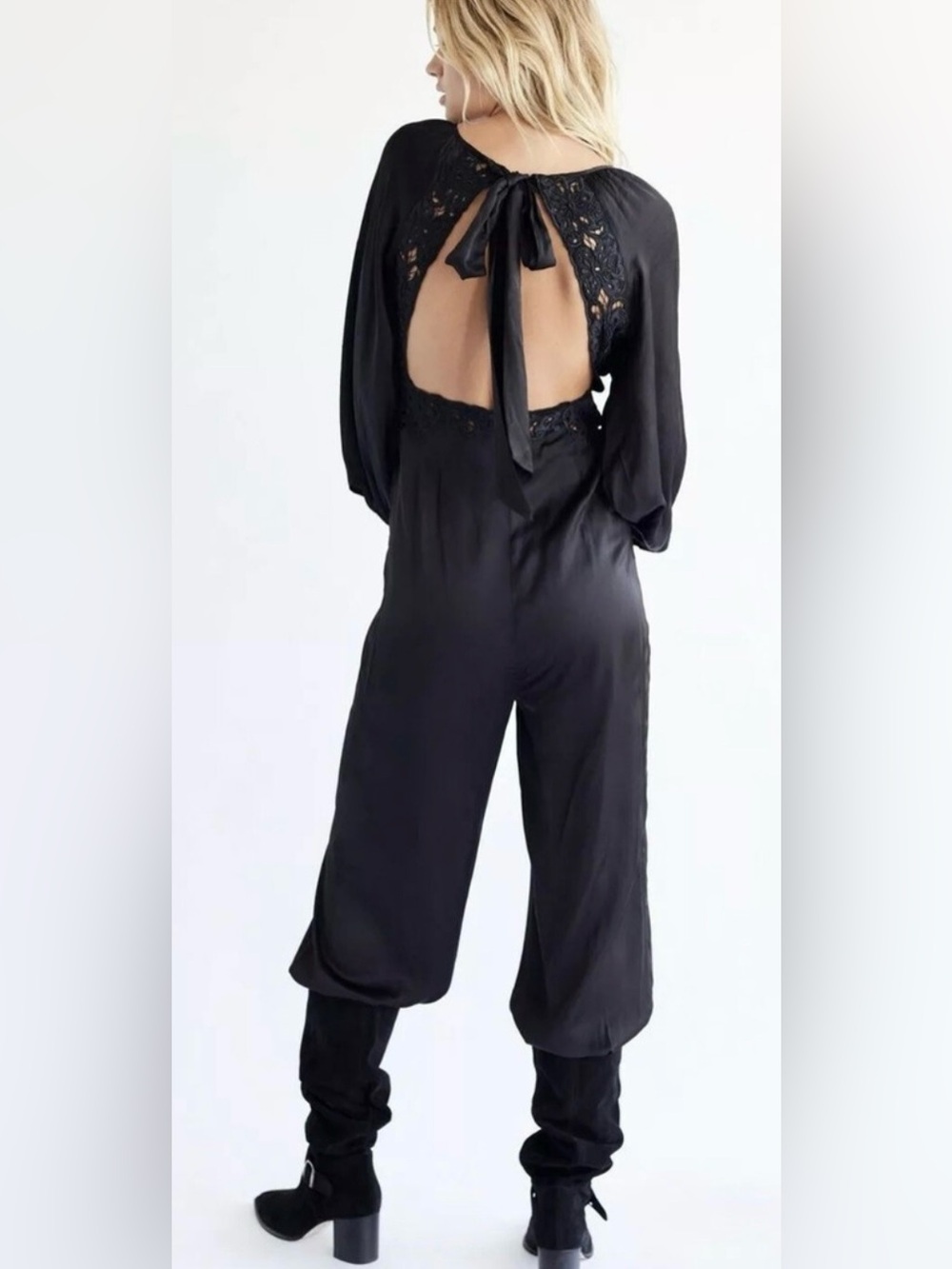 Free people Black Lace-Back Open-Back Jumpsuit